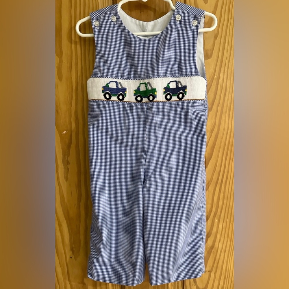Krewe Boys 12M Blue Gingham Smocked Jon Jon